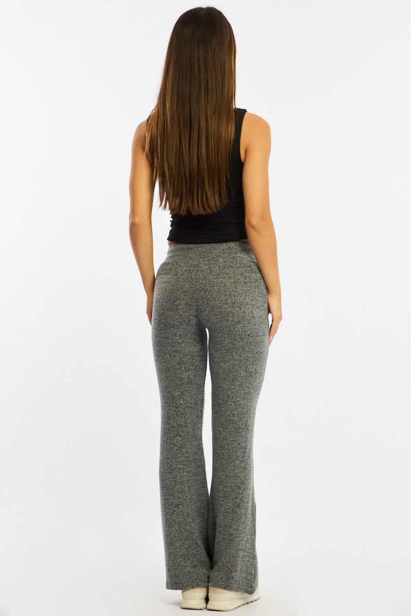 Grey Flare Leg Pants Elasticated Waist for Ally Fashion