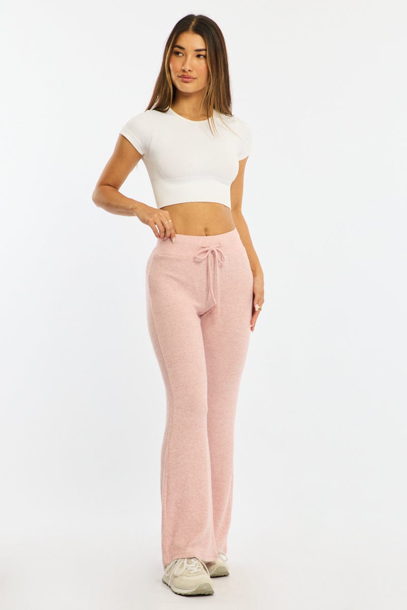 Pink Flare Leg Pants Elasticated Waist for Ally Fashion