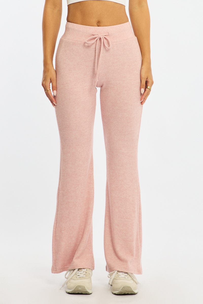 Pink Flare Leg Pants Elasticated Waist for Ally Fashion
