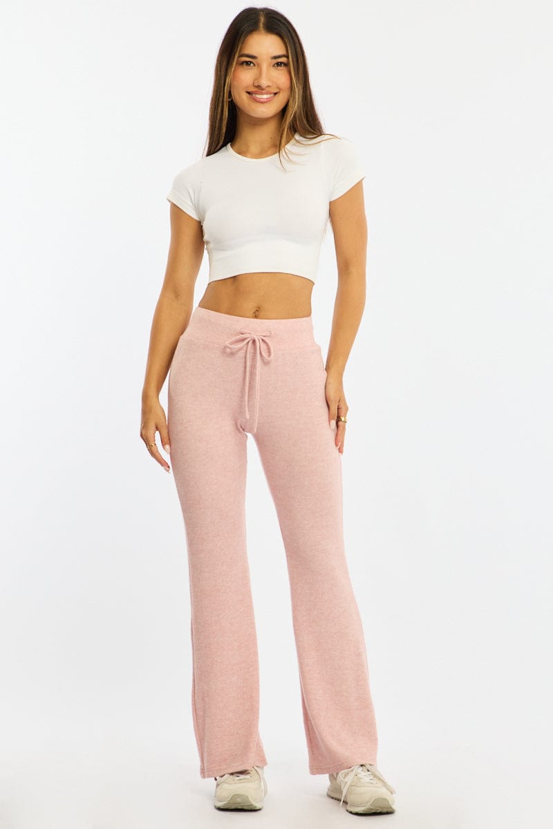 Pink Flare Leg Pants Elasticated Waist for Ally Fashion