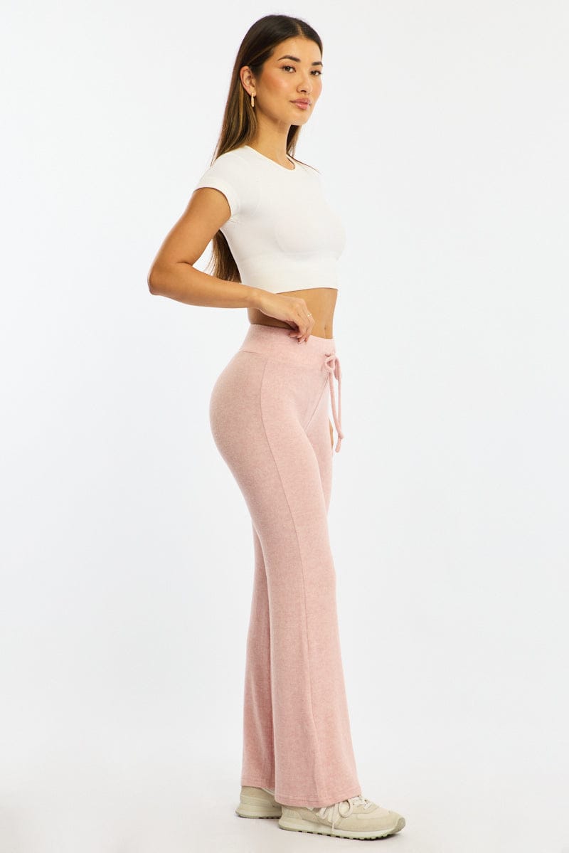 Pink Flare Leg Pants Elasticated Waist for Ally Fashion