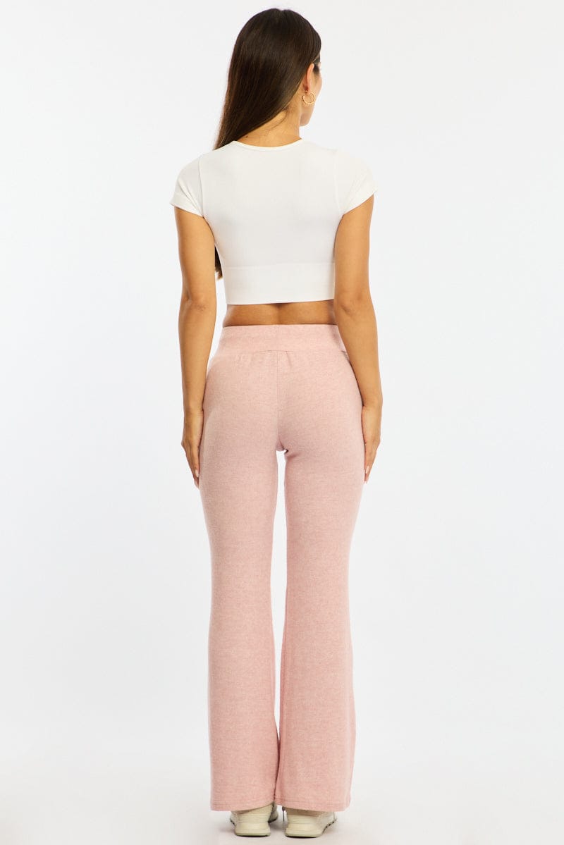Pink Flare Leg Pants Elasticated Waist for Ally Fashion