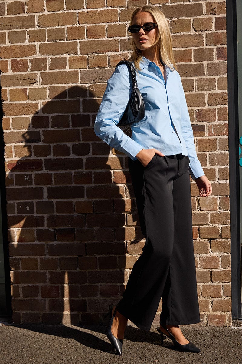 Black Wide Leg Pants Mid Rise for Ally Fashion