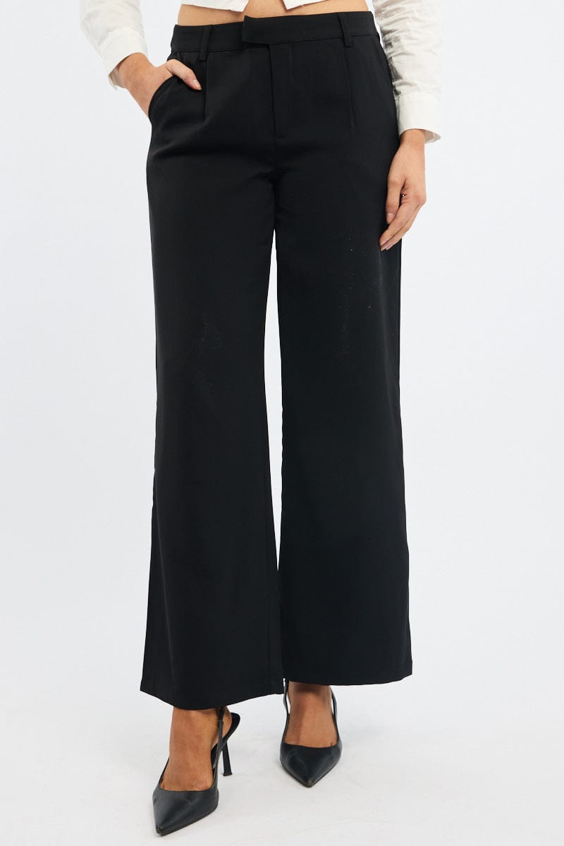 Black Wide Leg Pants Mid Rise for Ally Fashion