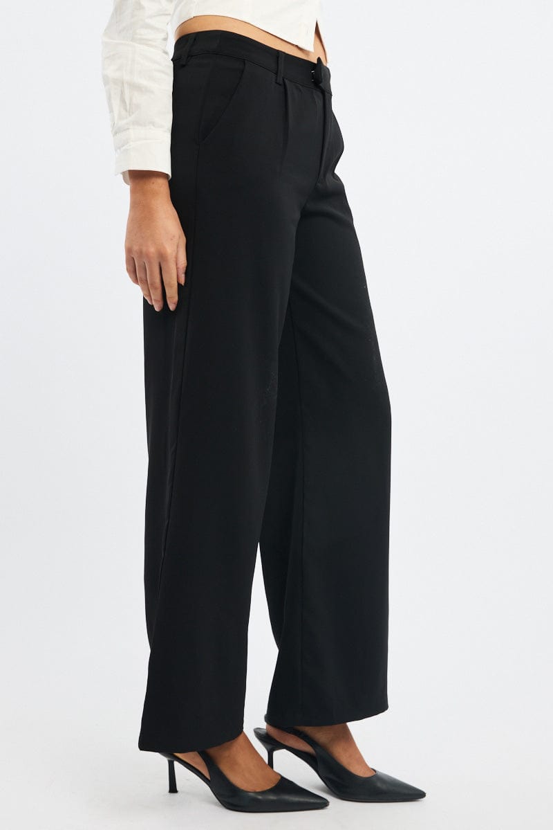 Black Wide Leg Pants Mid Rise for Ally Fashion