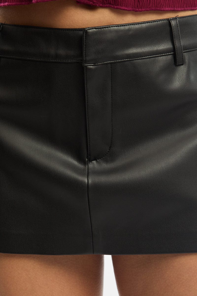 Black Skort Low Rise Faux Leather for Ally Fashion