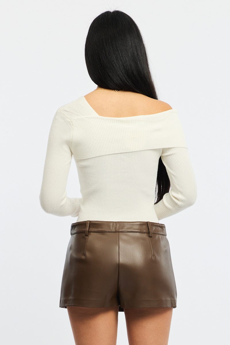 Brown Skort Low Rise Faux Leather for Ally Fashion