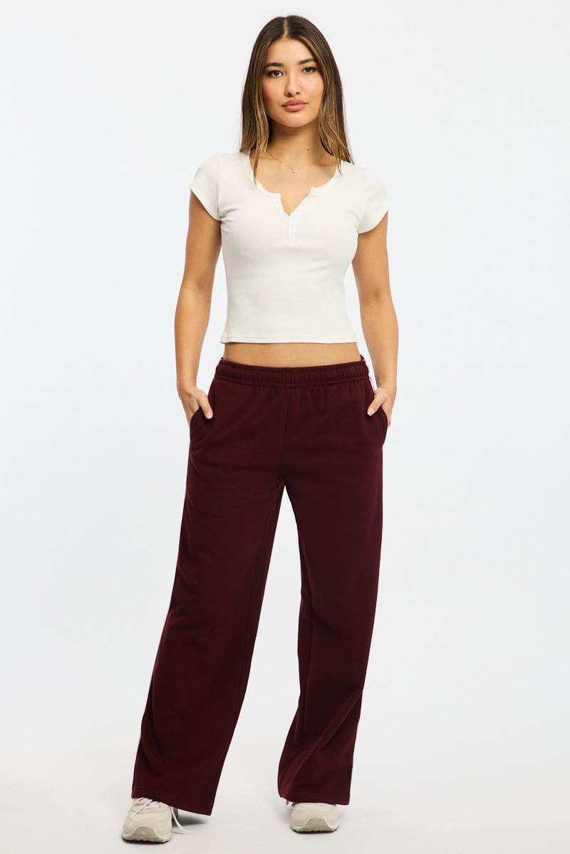 Red Track Pants Wide Leg Side Stripe for Ally Fashion