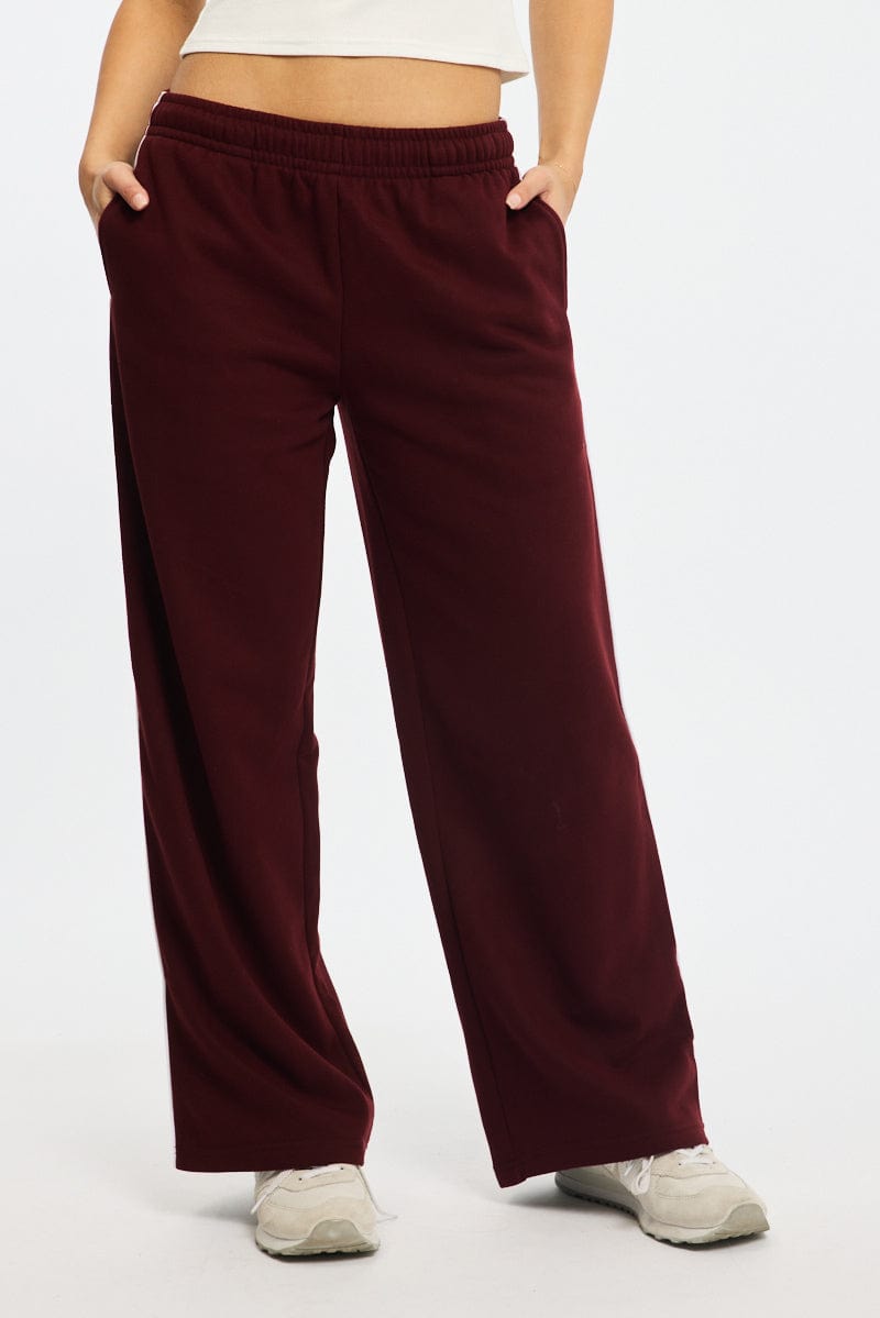 Red Track Pants Wide Leg Side Stripe for Ally Fashion