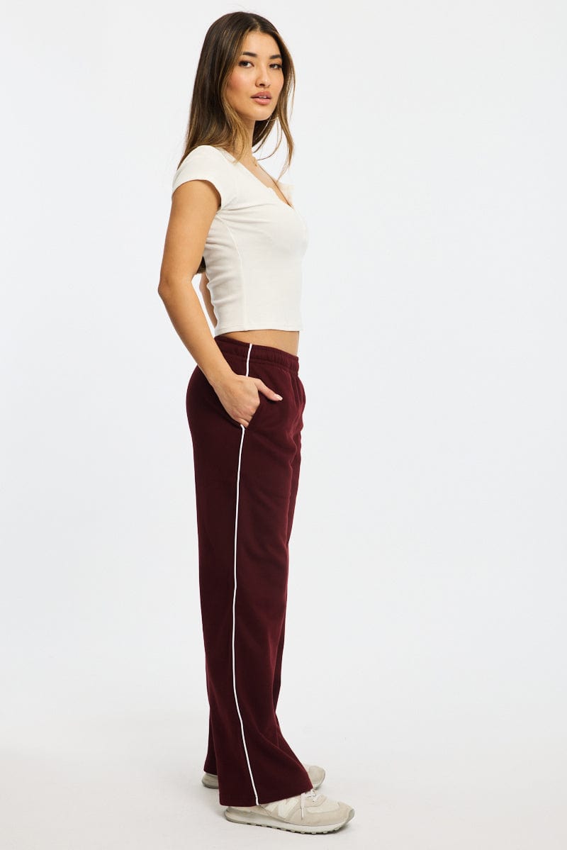 Red Track Pants Wide Leg Side Stripe for Ally Fashion