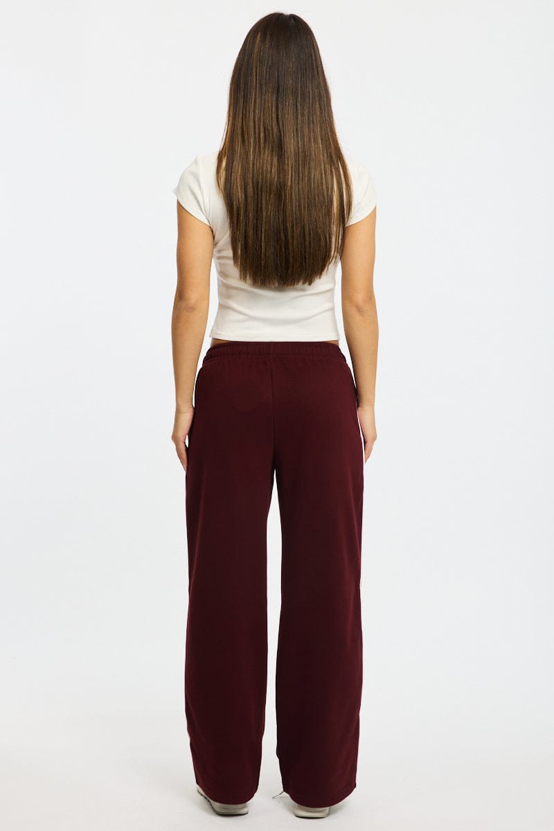 Red Track Pants Wide Leg Side Stripe for Ally Fashion