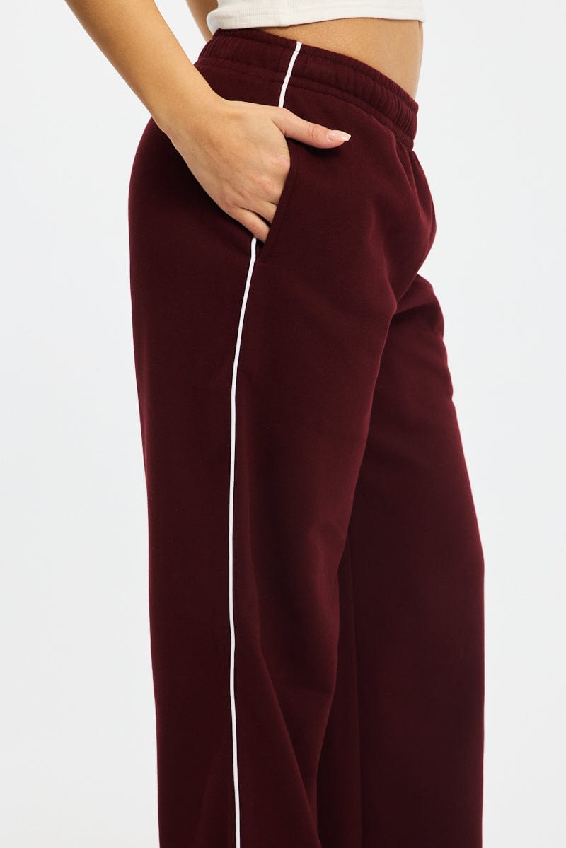 Red Track Pants Wide Leg Side Stripe for Ally Fashion