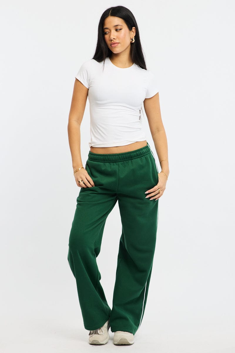 Green Track Pants Wide Leg Side Stripe for Ally Fashion