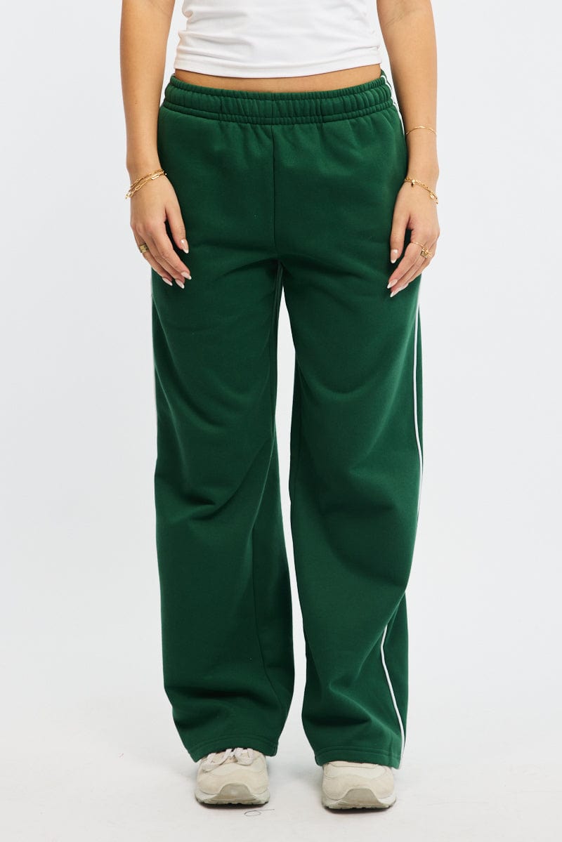 Green Track Pants Wide Leg Side Stripe for Ally Fashion