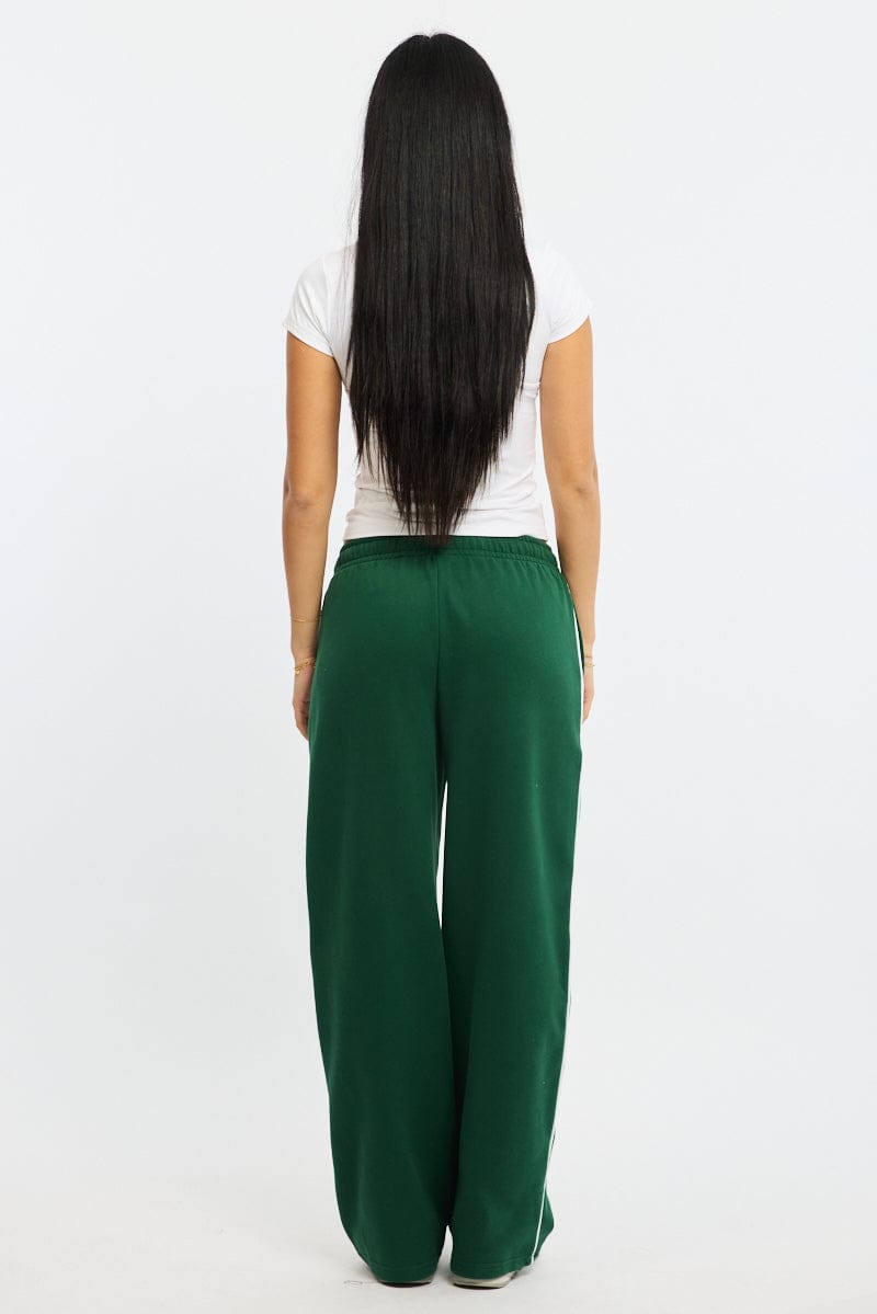 Green Track Pants Wide Leg Side Stripe for Ally Fashion