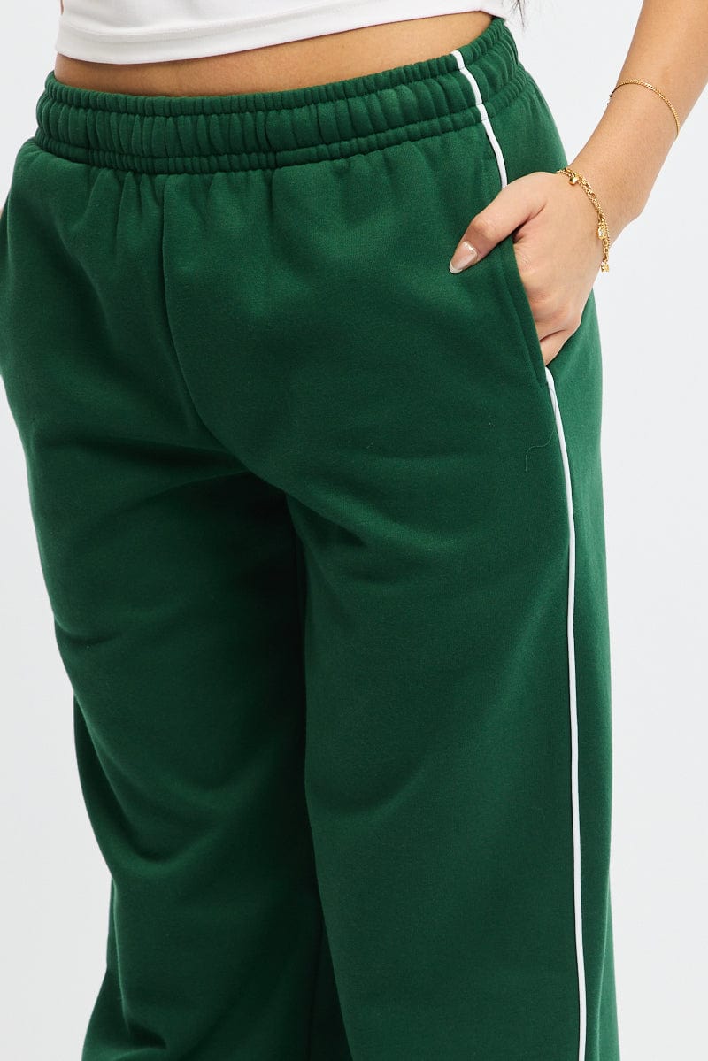 Green Track Pants Wide Leg Side Stripe for Ally Fashion