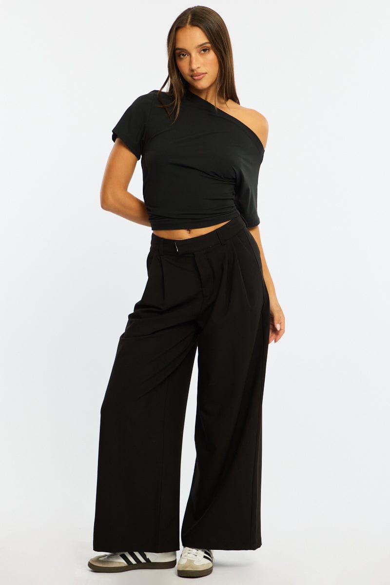 Black Wide Leg Pants Mid Rise Tailoring for Ally Fashion