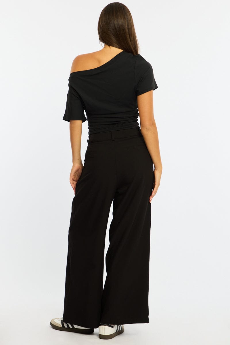Black Wide Leg Pants Mid Rise Tailoring for Ally Fashion