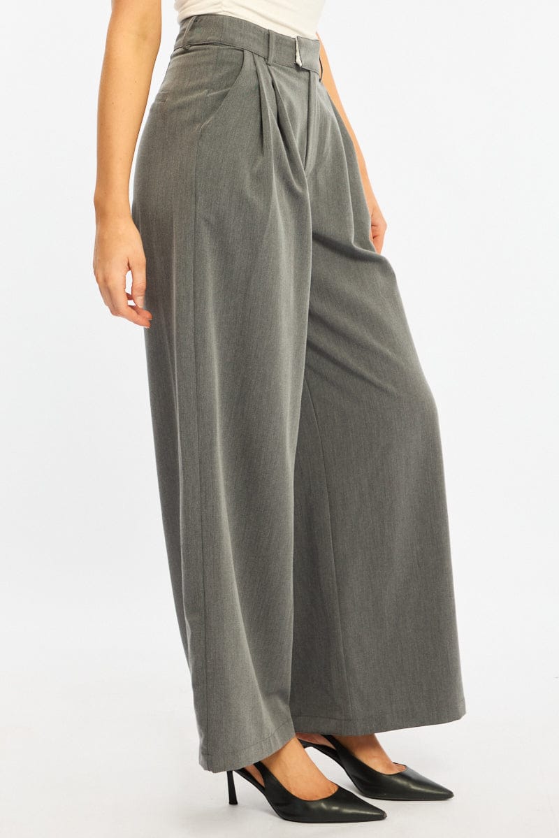 Grey Wide Leg Pants Mid Rise Tailoring for Ally Fashion