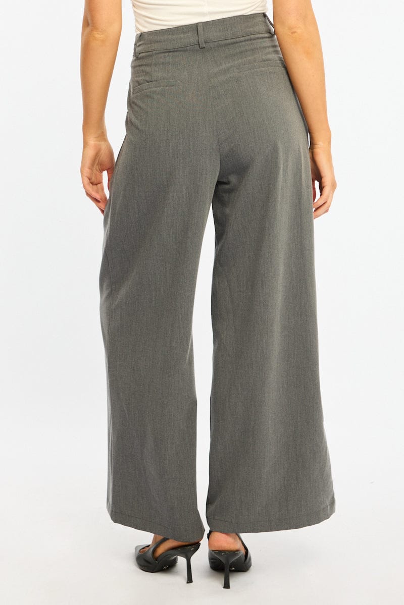 Grey Wide Leg Pants Mid Rise Tailoring for Ally Fashion