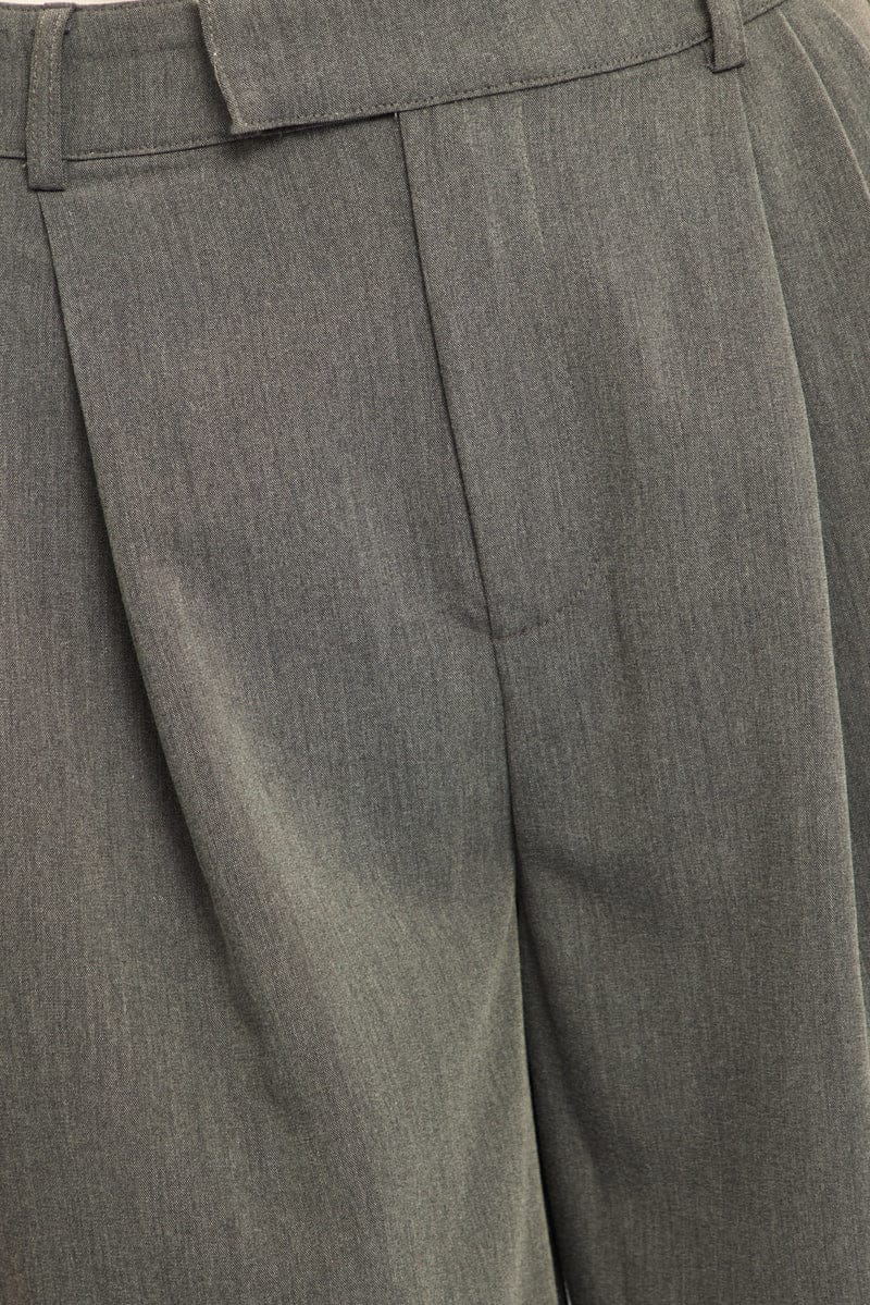 Grey Wide Leg Pants Mid Rise Tailoring for Ally Fashion