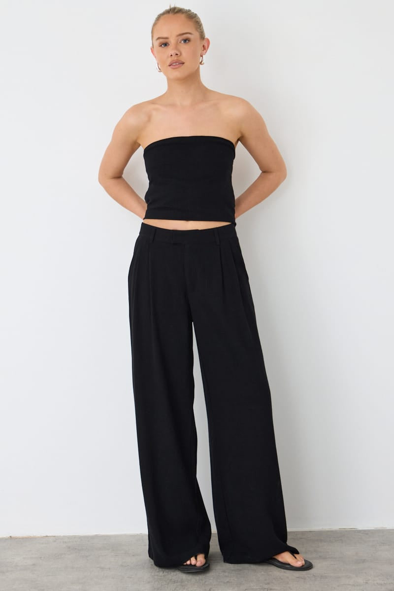 Black Wide Leg Pants Mid Rise for Ally Fashion