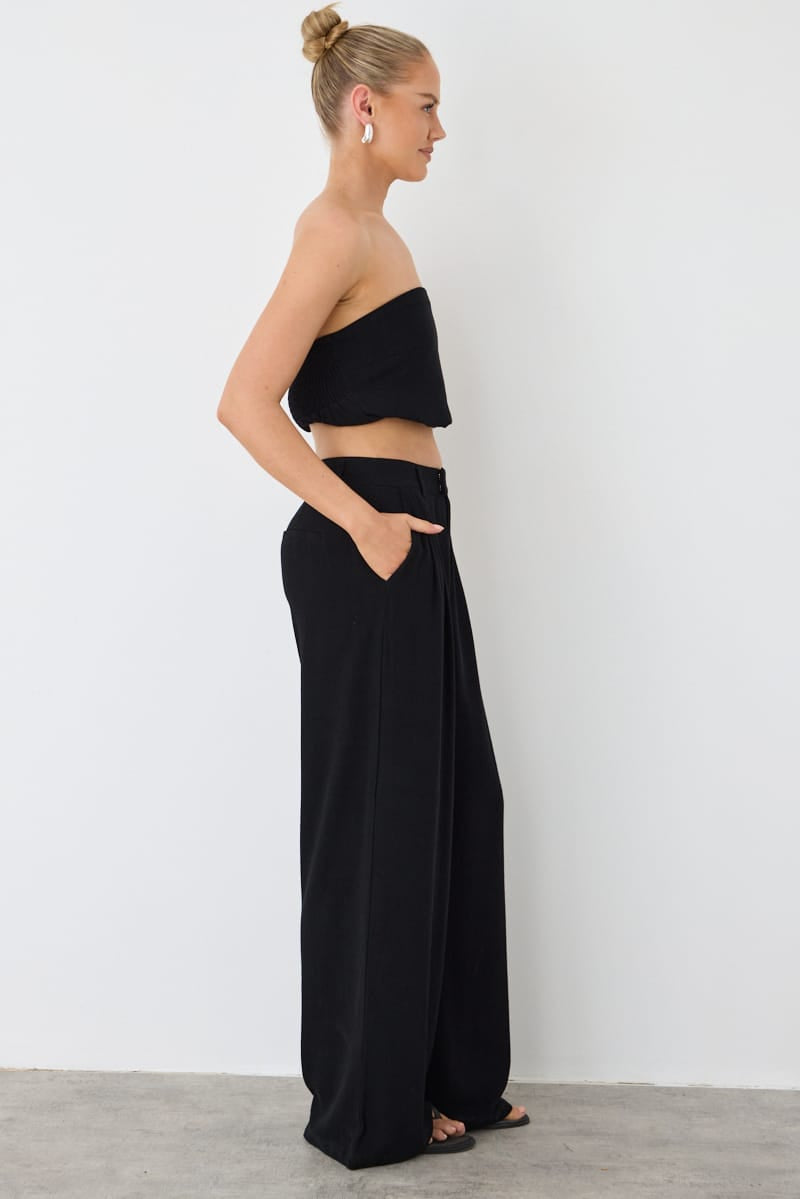 Black Wide Leg Pants Mid Rise for Ally Fashion
