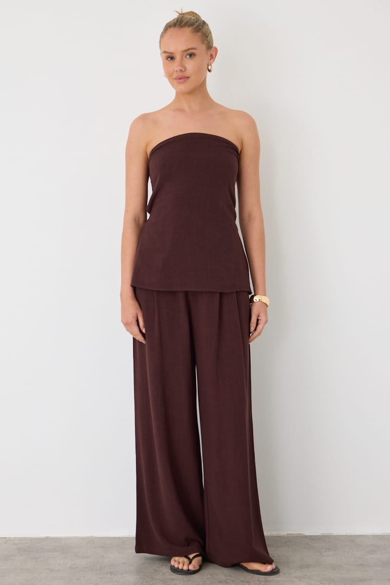 Brown Wide Leg Pants Mid Rise for Ally Fashion