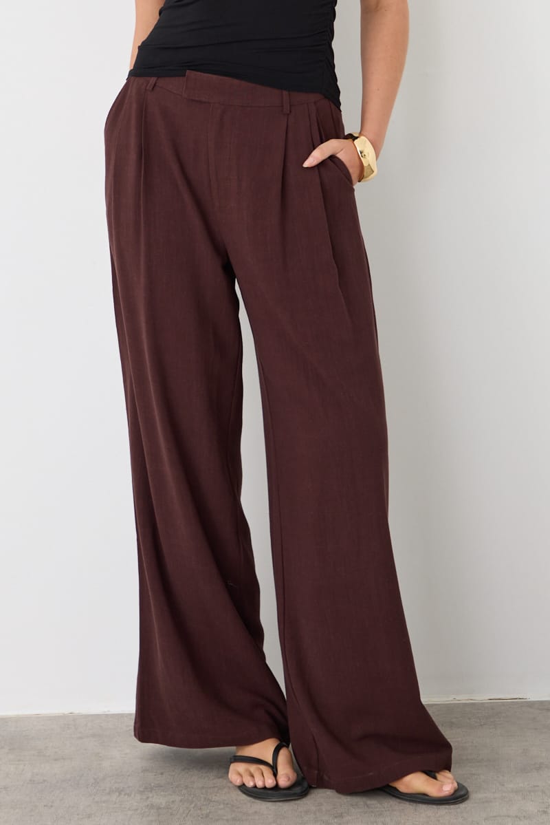 Brown Wide Leg Pants Mid Rise for Ally Fashion