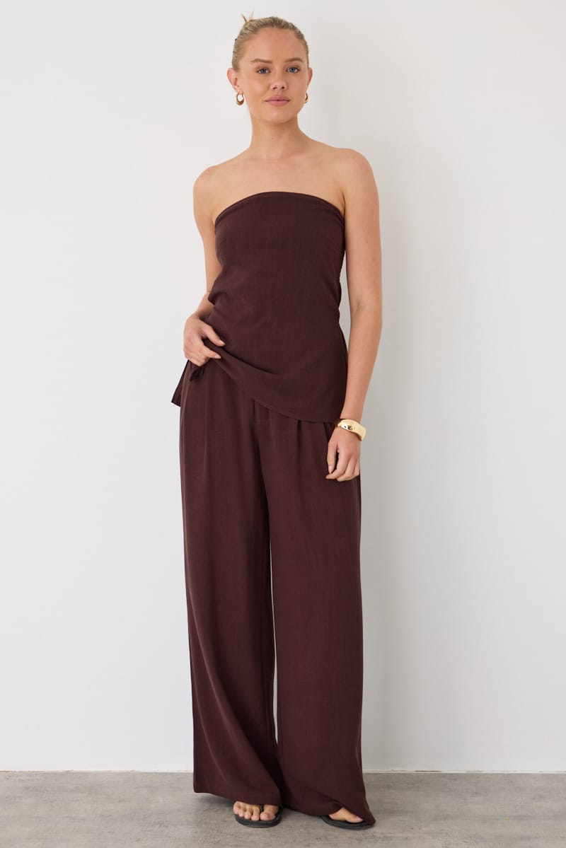 Brown Wide Leg Pants Mid Rise for Ally Fashion