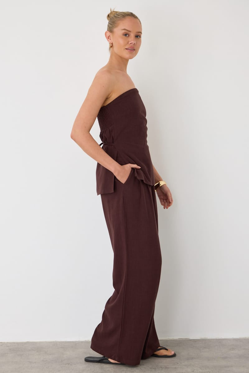 Brown Wide Leg Pants Mid Rise for Ally Fashion
