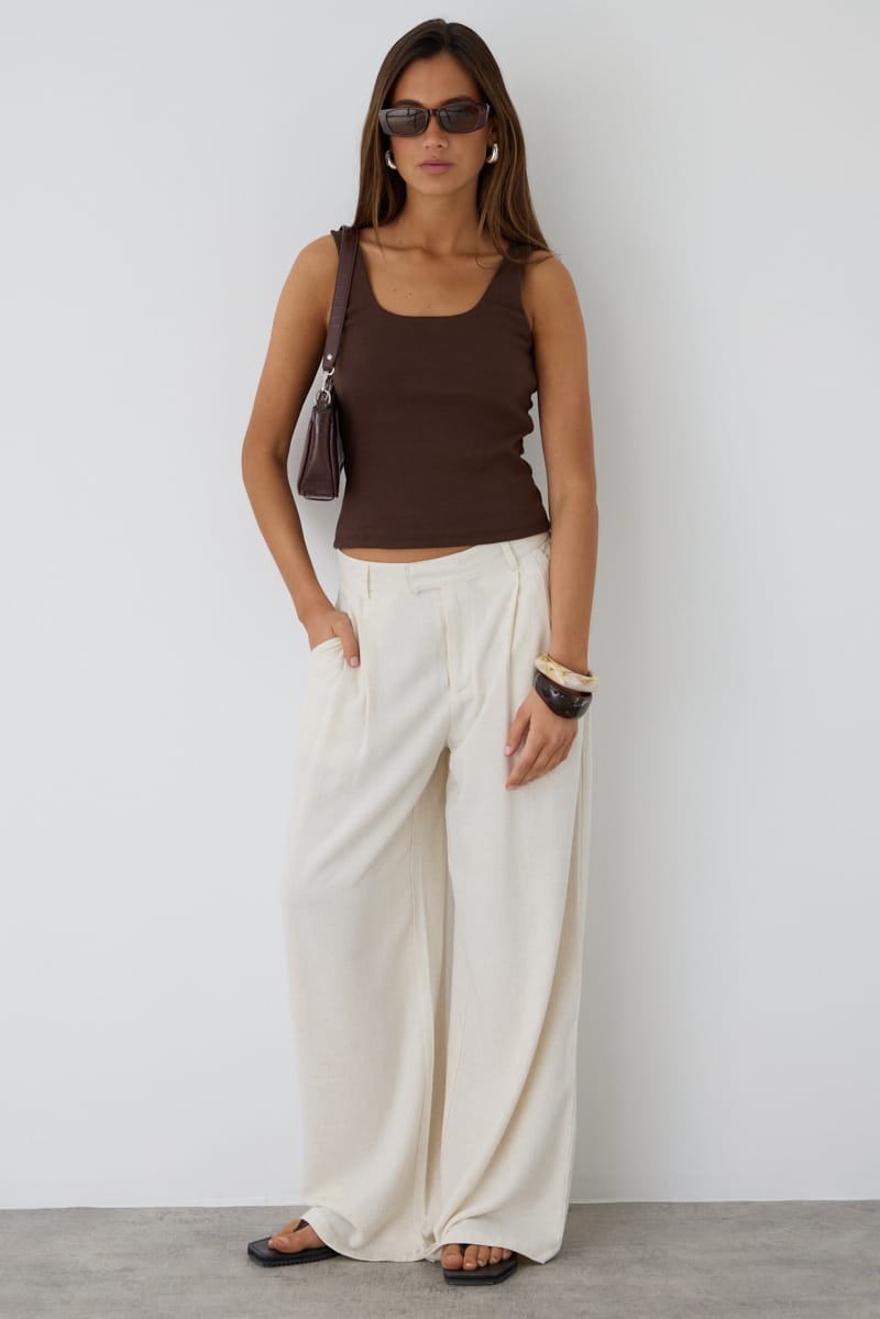 Beige Wide Leg Pants Mid Rise for Ally Fashion