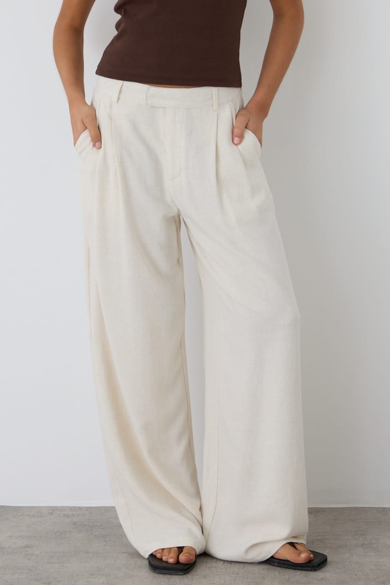 Beige Wide Leg Pants Mid Rise for Ally Fashion