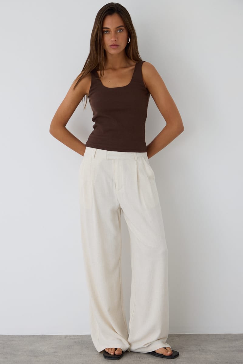 Beige Wide Leg Pants Mid Rise for Ally Fashion