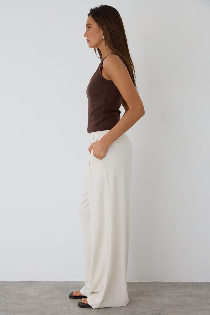 Beige Wide Leg Pants Mid Rise for Ally Fashion