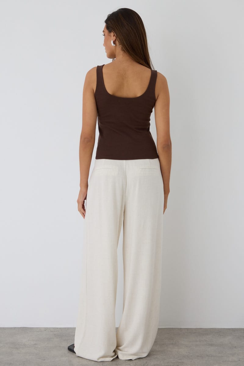 Beige Wide Leg Pants Mid Rise for Ally Fashion