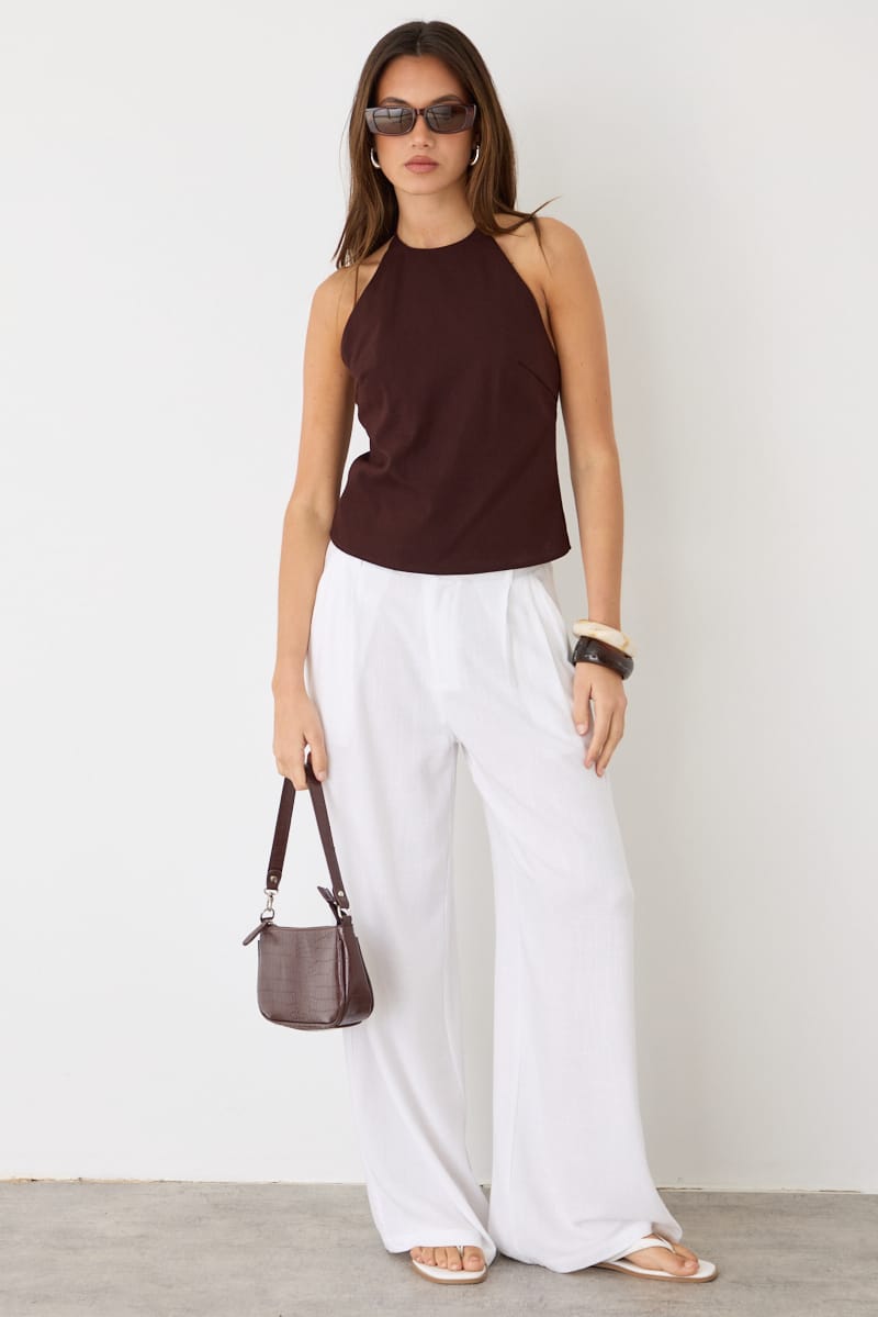 White Wide Leg Pants Mid Rise for Ally Fashion