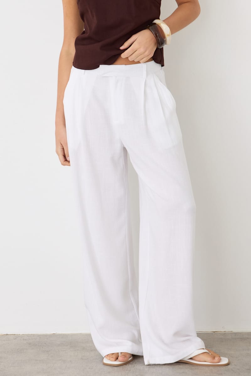 White Wide Leg Pants Mid Rise for Ally Fashion