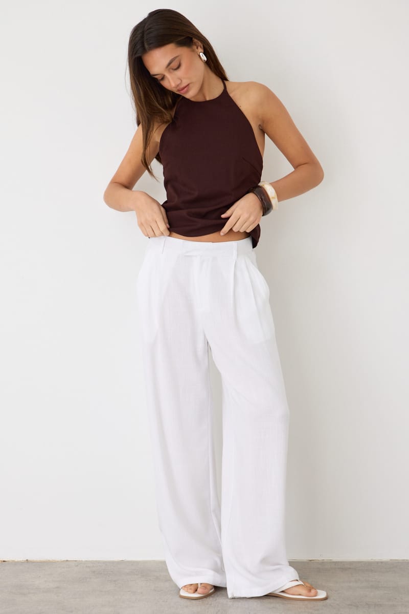 White Wide Leg Pants Mid Rise for Ally Fashion