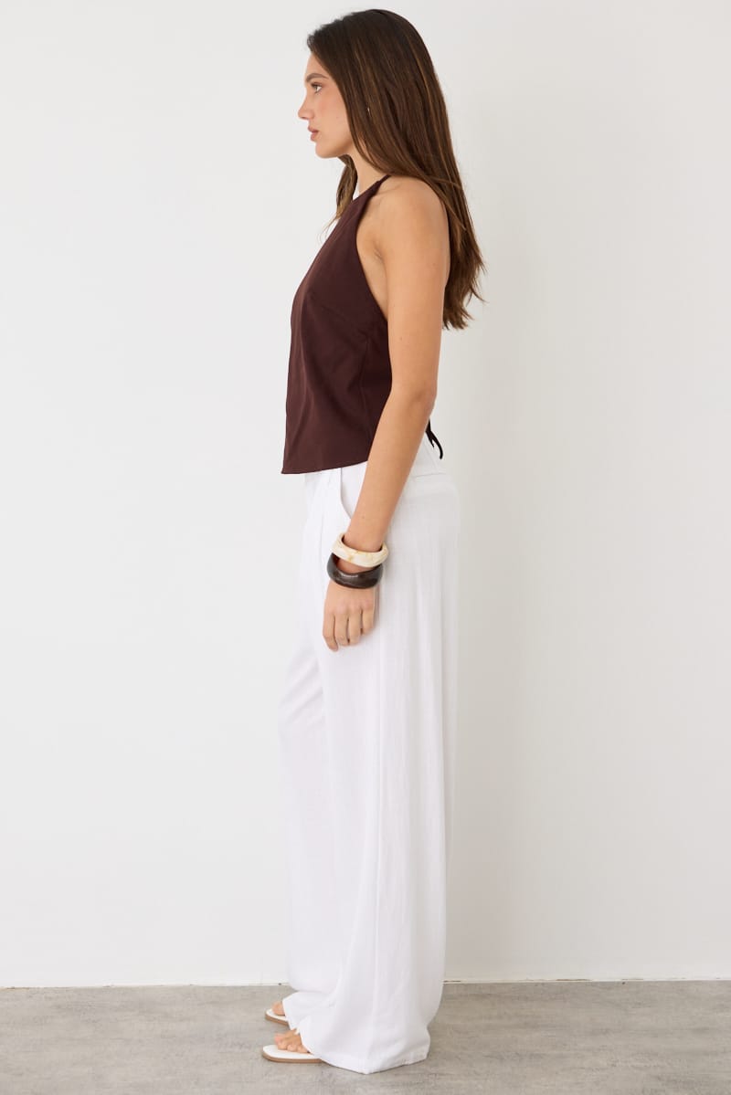 White Wide Leg Pants Mid Rise for Ally Fashion