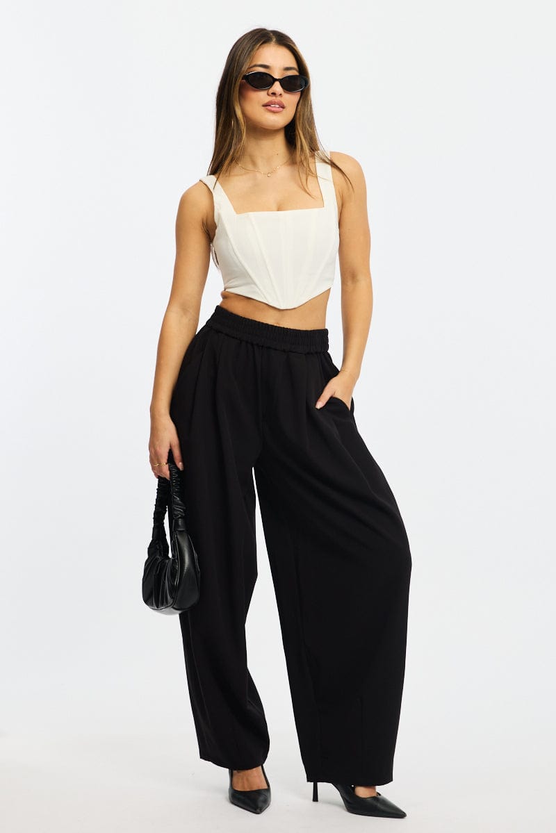 Black Barrel Leg Pant Elastic Waist for Ally Fashion