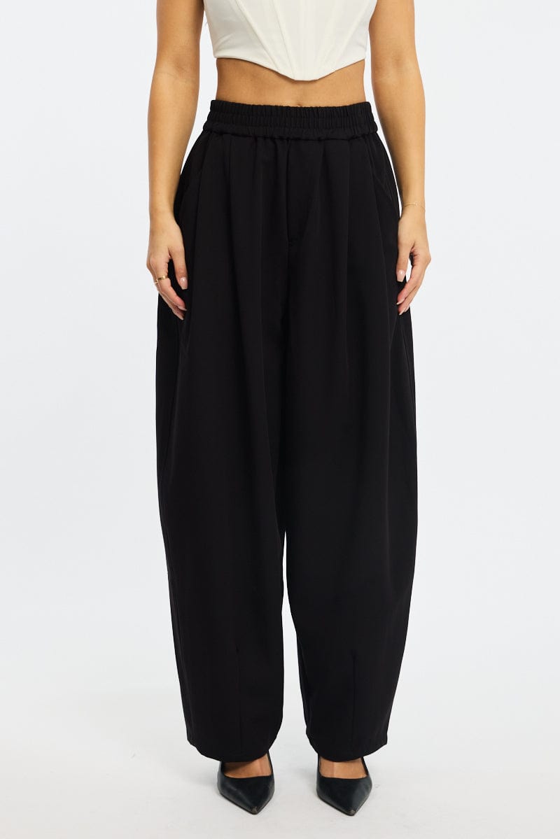 Black Barrel Leg Pant Elastic Waist for Ally Fashion