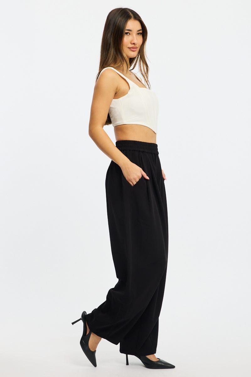 Black Barrel Leg Pant Elastic Waist for Ally Fashion