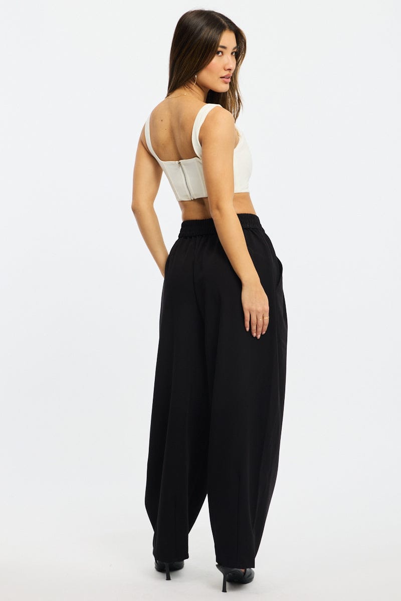 Black Barrel Leg Pant Elastic Waist for Ally Fashion