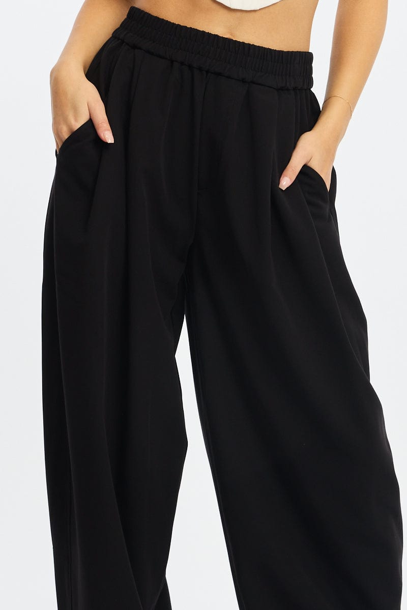Black Barrel Leg Pant Elastic Waist for Ally Fashion