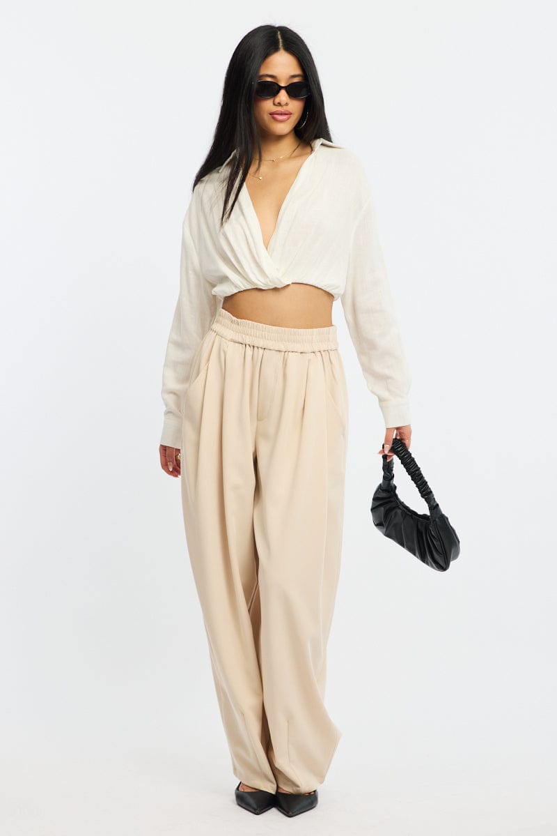 Beige Barrel Leg Pant Elastic Waist for Ally Fashion