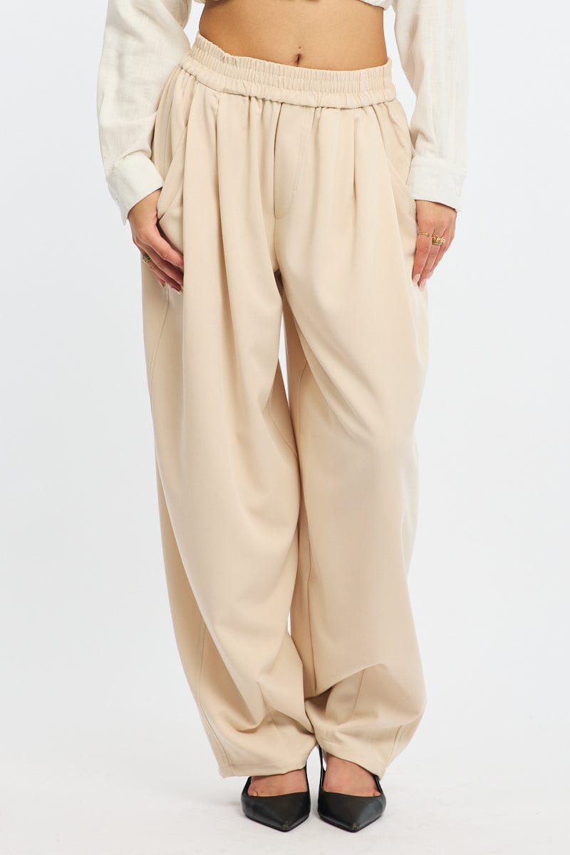Beige Barrel Leg Pant Elastic Waist for Ally Fashion