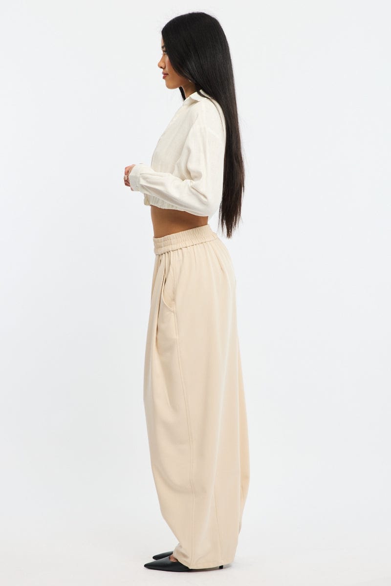 Beige Barrel Leg Pant Elastic Waist for Ally Fashion