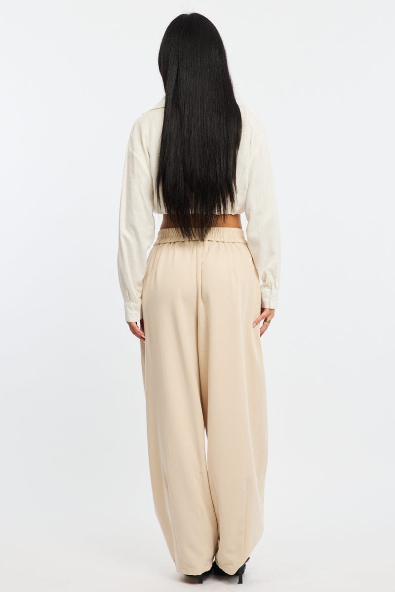 Beige Barrel Leg Pant Elastic Waist for Ally Fashion