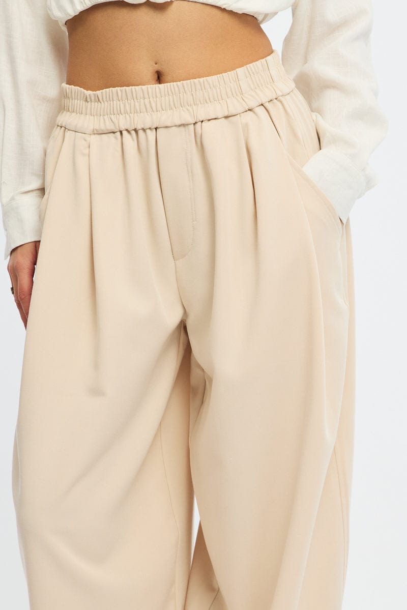 Beige Barrel Leg Pant Elastic Waist for Ally Fashion